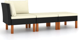 vidaXL - 3-delige - Loungeset - poly - rattan - en - massief - eucalyptushout