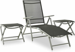 vidaXL - 3-delige - Loungeset - textileen - en - aluminium - zilverkleurig