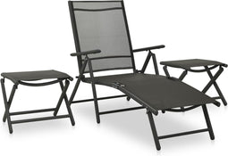 vidaXL - 3-delige - Loungeset - textileen - en - aluminium - zwart