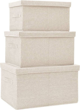 vidaXL - 3-delige - Opbergboxenset - stapelbaar - stof - crèmekleurig