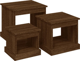 vidaXL - 3-delige - Salontafelset - bewerkt - hout - bruin - eikenkleur