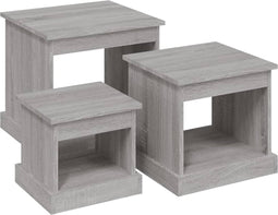 vidaXL - 3-delige - Salontafelset - bewerkt - hout - grijs - sonoma - eikenkleurig