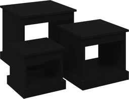 vidaXL - 3-delige - Salontafelset - bewerkt - hout - zwart