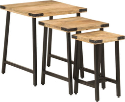 vidaXL - 3-delige - Salontafelset - massief - mangohout - en - ijzer