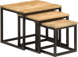 vidaXL - 3-delige - Salontafelset - massief - mangohout - en - ijzer