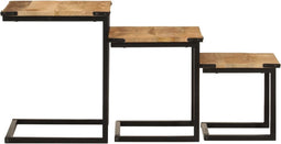 vidaXL - 3-delige - Salontafelset - massief - mangohout - en - ijzer