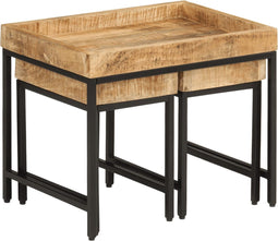vidaXL - 3-delige - Salontafelset - massief - ruw - mangohout - en - ijzer