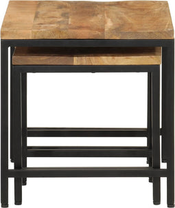 vidaXL - 3-delige - Salontafelset - massief - ruw - mangohout - en - ijzer