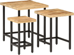 vidaXL - 3-delige - Salontafelset - massief - ruw - mangohout - en - ijzer