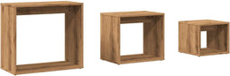 vidaXL - 3-delige - Tafeltjesset - bewerkt - hout - artisanaal - eikenkleur