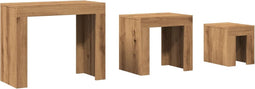 vidaXL - 3-delige - Tafeltjesset - bewerkt - hout - artisanaal - eikenkleurig