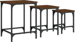 vidaXL - 3-delige - Tafeltjesset - bewerkt - hout - bruin - eikenkleur