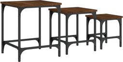 vidaXL - 3-delige - Tafeltjesset - bewerkt - hout - bruin - eikenkleur