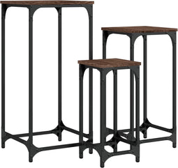 vidaXL - 3-delige - Tafeltjesset - bewerkt - hout - bruin - eikenkleur