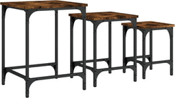 vidaXL - 3-delige - Tafeltjesset - bewerkt - hout - gerookt - eikenkleurig