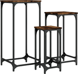 vidaXL - 3-delige - Tafeltjesset - bewerkt - hout - gerookt - eikenkleurig