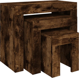 vidaXL - 3-delige - Tafeltjesset - bewerkt - hout - gerookt - eikenkleurig