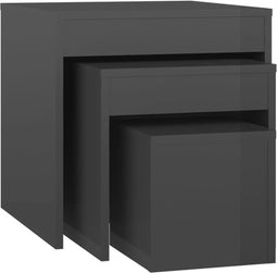 vidaXL - 3-delige - Tafeltjesset - bewerkt - hout - hoogglans - grijs