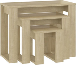 vidaXL - 3-delige - Tafeltjesset - bewerkt - hout - sonoma - eikenkleurig