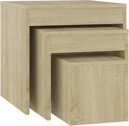 vidaXL - 3-delige - Tafeltjesset - bewerkt - hout - sonoma - eikenkleurig