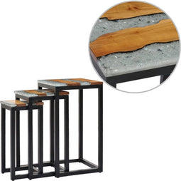 vidaXL - 3-delige - Tafeltjesset - massief - teakhout - en - polyresin