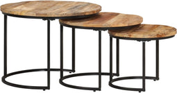 vidaXL - 3-delige - Tafeltjesset - ruw - mangohout