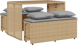 vidaXL - 3-delige - Tuinset - met - kussens - poly - rattan - beige