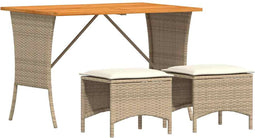 vidaXL - 3-delige - Tuinset - met - kussens - poly - rattan - beige