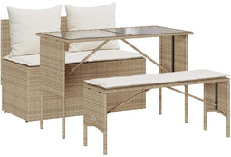 vidaXL - 3-delige - Tuinset - met - kussens - poly - rattan - beige