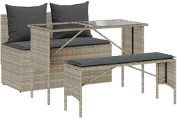 vidaXL - 3-delige - Tuinset - met - kussens - poly - rattan - lichtgrijs