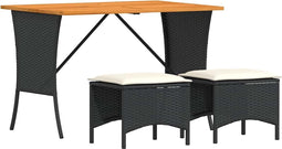 vidaXL - 3-delige - Tuinset - met - kussens - poly - rattan - zwart