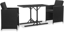 vidaXL - 3-delige - Tuinset - met - kussens - poly - rattan - zwart