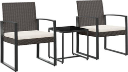 vidaXL - 3-delige - Tuinset - met - kussens - polypropeen - rattan - bruin