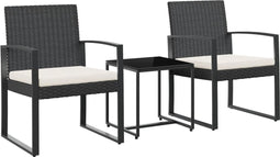 vidaXL - 3-delige - Tuinset - met - kussens - polypropeen - rattan - zwart