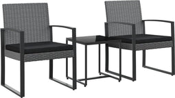 vidaXL - 3-delige - Tuinset - met - kussens - polypropeen - rattan - donkergrijs