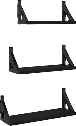 vidaXL - 3-delige - Wandschappenset - bewerkt - hout - zwart