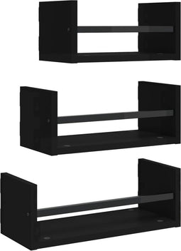 vidaXL - 3-delige - Wandschappenset - met - stangen - bewerkt - hout - zwart