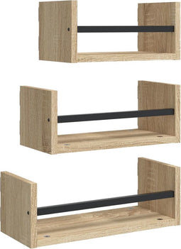 vidaXL - 3-delige - Wandschappenset - met - stangen - bewerkt - hout - sonoma - eiken