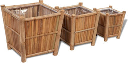 vidaXL - 3 - st - Plantenbakken - verhoogd - bamboe - met - nylon - voering