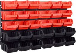 vidaXL 32-delige Opslagbakkenset met wandpanelen rood en zwart