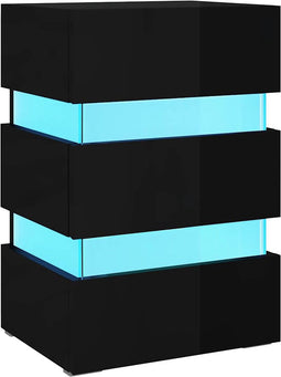 vidaXL - 326846 - - Nachtkastje - LED - 45x35x67 - cm - bewerkt - hout - hoogglans - zwart