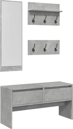 vidaXL - 4-delige - Garderobe - set - bewerkt - hout - betongrijs