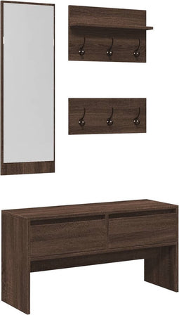 vidaXL - 4-delige - Garderobe - set - bewerkt - hout - bruin - eikenkleurig
