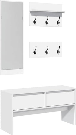 vidaXL - 4-delige - Garderobe - set - bewerkt - hout - wit