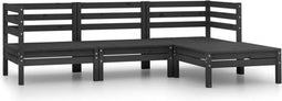 vidaXL - 4-delige - Loungeset - massief - grenenhout - zwart