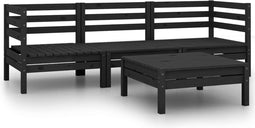 vidaXL - 4-delige - Loungeset - massief - grenenhout - zwart