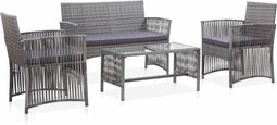 vidaXL - 4-delige - Loungeset - met - kussen - poly - rattan - antraciet