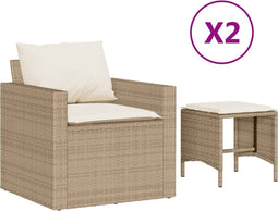 vidaXL - 4-delige - Loungeset - met - kussens - poly - rattan - beige