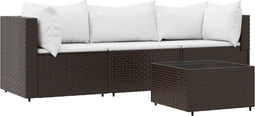 vidaXL - 4-delige - Loungeset - met - kussens - poly - rattan - bruin