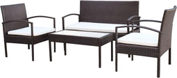 vidaXL - 4-delige - Loungeset - met - kussens - poly - rattan - bruin
